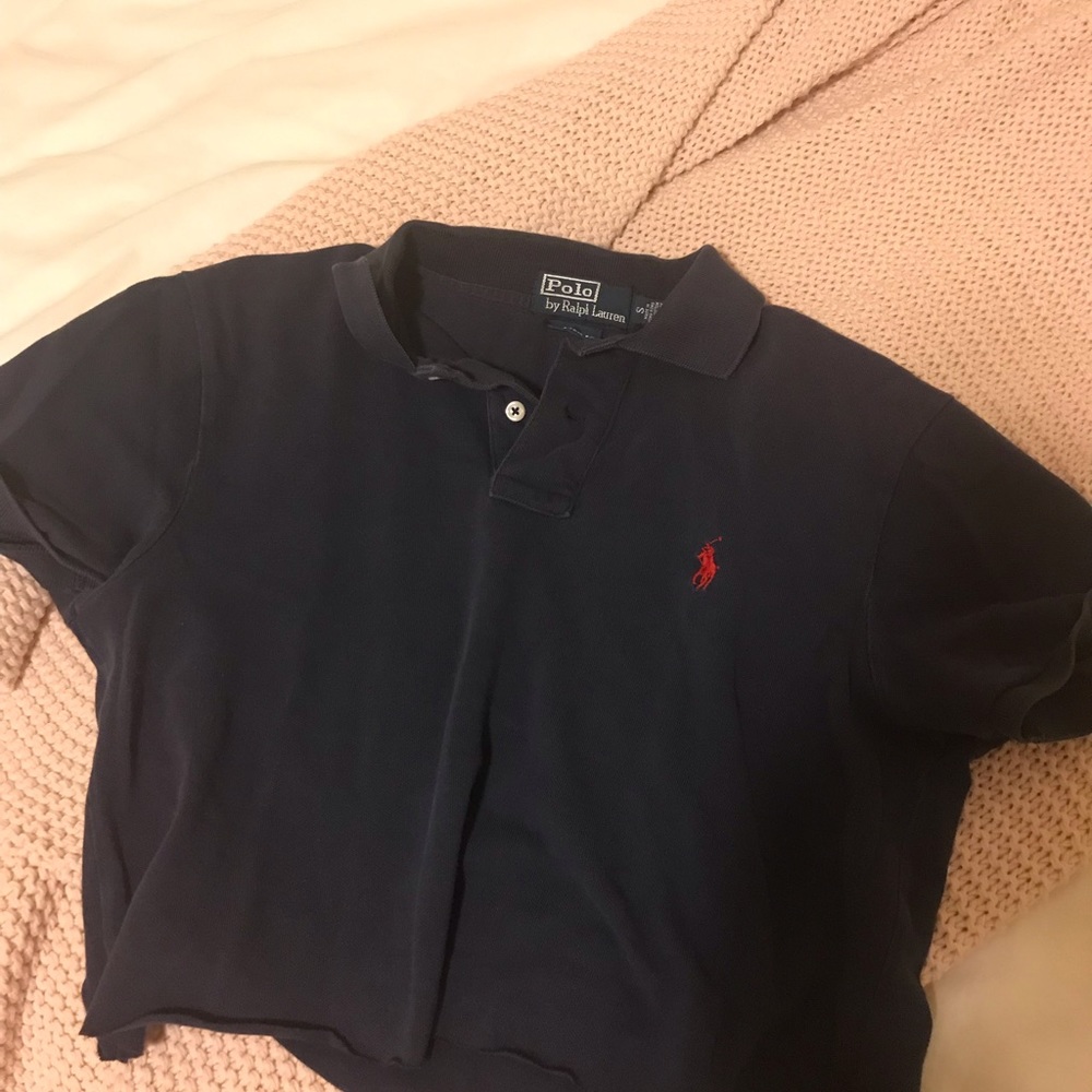 Cropped navy polo by Ralph Lauren button neck top